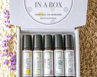 Aromatherapy Essential Oil Roller Gift Box: Natural Vegan Wellbeing Self Care Gift