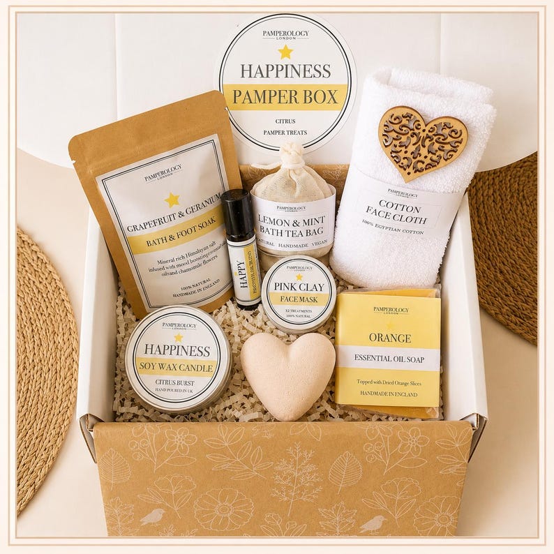 Luxury Aromatherapy Pamper Gift Box: Citrus Essential Oils, Vegan Self Care Kit Bath Bomb