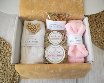 Natural Face Mask Set with Fleece Headband and Soy Wax Tin Candle | Cheer Up Gift Box | Birthday Gift | Pamper Gift Box