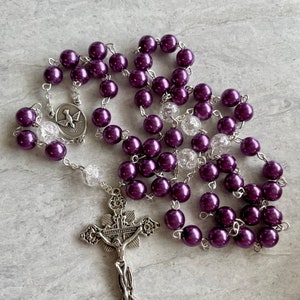 Handcrafted royal purple and silver rosary.