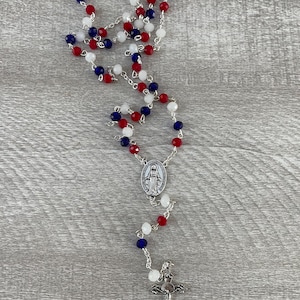 Patriotic Rosary Red White Blue Beads, Handmade Catholic Prayer Beads, USA Faith Gift, Veteran Memorial Rosary, American Rosary, USA Rosary