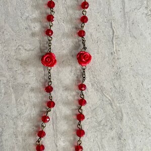 Handcrafted Prayer Rosary Red Crystals With Red Rose Beads Optional