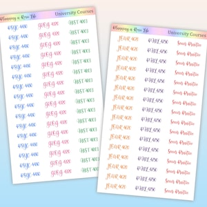 Customized University Course Script Stickers, College Courses, Functional Stickers