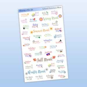 Mini School Holiday Stickers, Teacher/Student Holidays