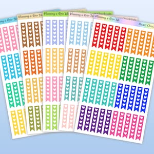 Puede incluir: Una colecci&oacute;n de listas de verificaci&oacute;n de corazones coloridos. Cada lista de verificaci&oacute;n presenta un dise&ntilde;o de banner con corazones blancos. La paleta de colores incluye rosa, azul, naranja, amarillo, verde y morado. El texto "Planning a Rosie Life" y "Heart Checklists" son visibles.