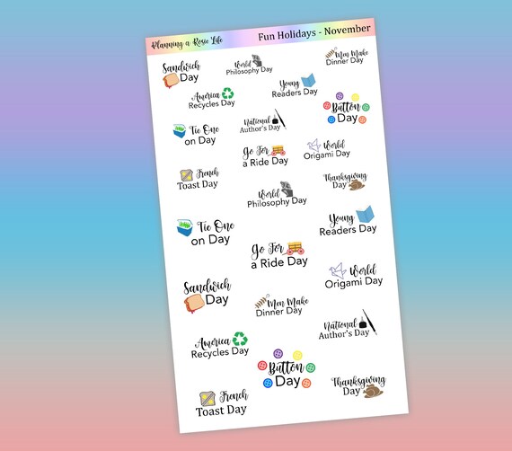 November Fun Holiday Stickers Silly Holidays Stickers - Etsy