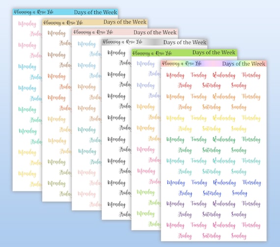 Days of the Week Script Stickers, Functional Stickers