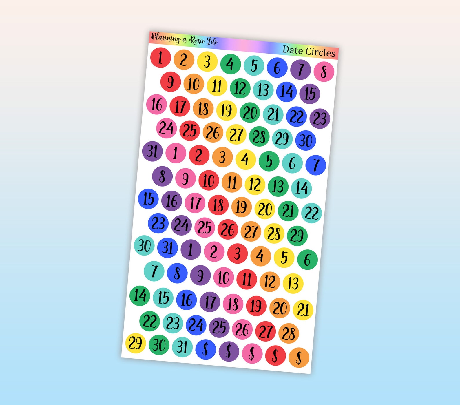 Date circle stickers planner date stickers calendar date etsy