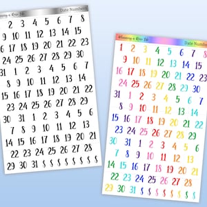 Date Number Stickers, Planner Date Stickers, Calendar Date Stickers