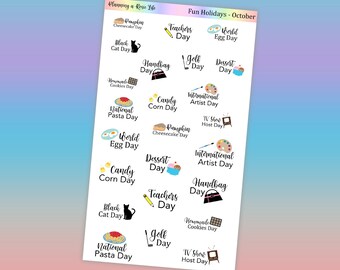 Pegatinas divertidas de vacaciones de octubre, pegatinas de vacaciones divertidas, pegatinas de fiestas nacionales y mundiales