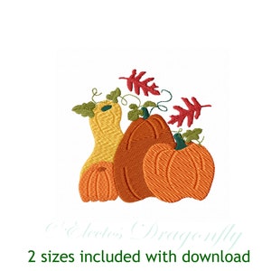 Fall Pumpkins with Oak Leaves and Butternut Squash - 2 sizes included- Machine Embroidery Design