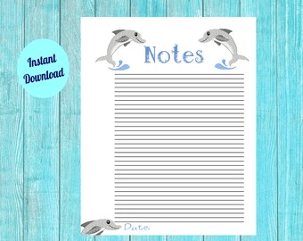 Dolphin Notes- Sofortiger Digitaler Download-Druckbare PDF-Datei