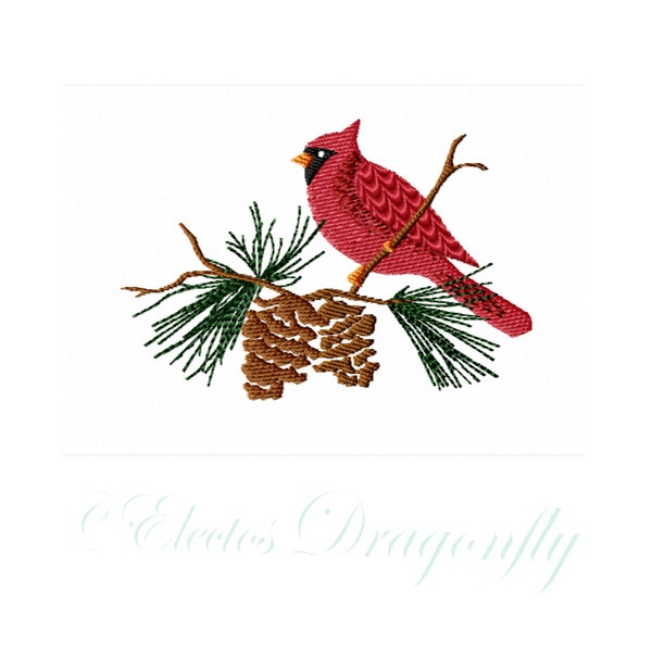 Cardinal and Pinecones - 2 sizes included - Machine Embroidery Design