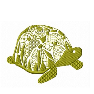 以下が含まれることがあります： 模様の入った甲羅を持つ緑色の亀のシルエット