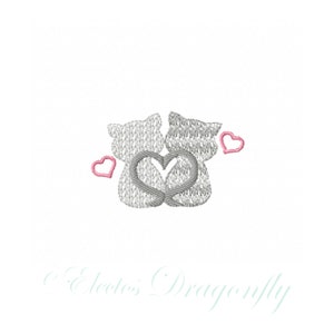 2 Cats with Pink Hearts -2 sizes included-Machine Embroidery Design