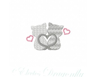 2 Cats with Pink Hearts -2 sizes included-Machine Embroidery Design