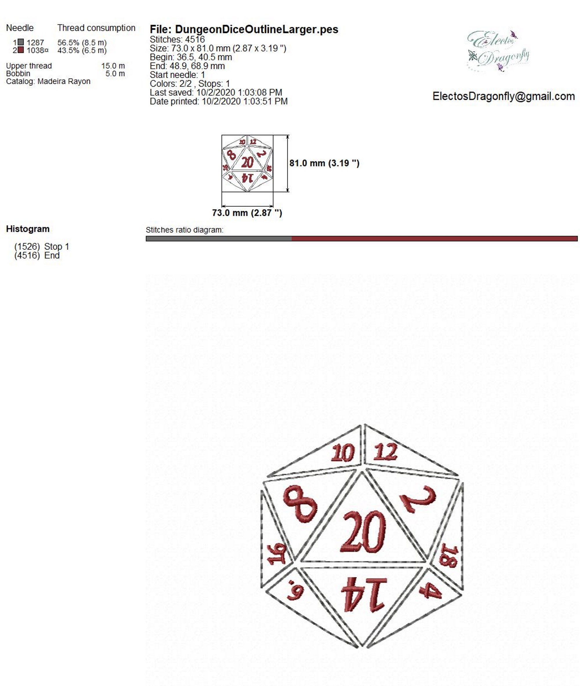 Simple 20 Sided Dungeon Dice 2 Sizes Includedmachine Embroidery Design