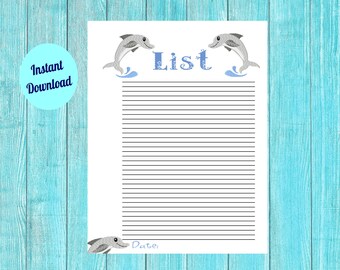 Dolphin List page-Instant Digital Download-Printable PDF File