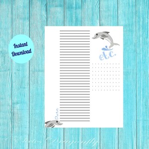 Dolphin etc. page-Instant Digital Download-Printable PDF File