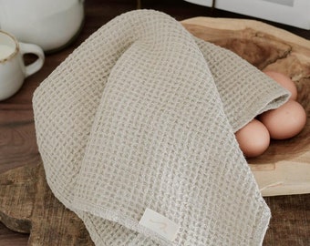 Linen Waffle Kitchen Towels, European Flax Set of 2