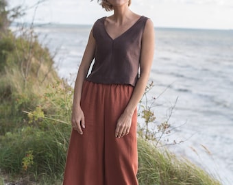 Wide linen pants Amy / Linen palazzo pants / Wide leg linen trousers woman / Linen summer pants / terracotta pants