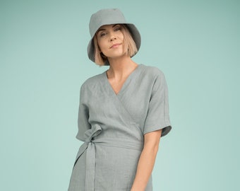 Linen wrap dress JORE / Linen summer dress / Maternity wrap dress / Kimono dress / available in 20 colors