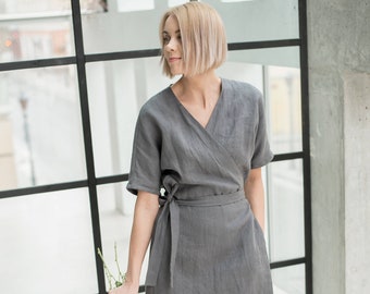 Linen wrap dress / Linen summer wrap dress / Maternity linen dress / Kimono linen dress / JORE