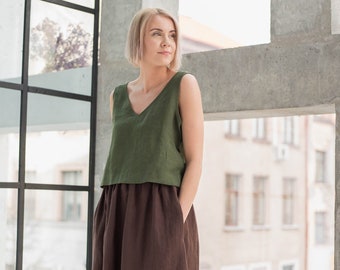 Linen top ANDY / Linen crop tank top / Basic linen top / Sleeveless top / Summer linen blouse / available in 25 colors