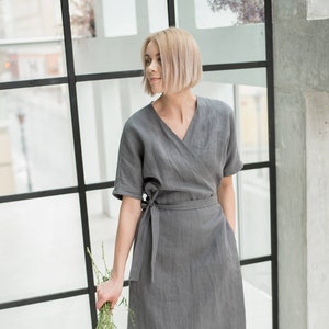 Linen wrap dress / Linen summer wrap dress / Maternity linen dress / Kimono linen dress / JORE
