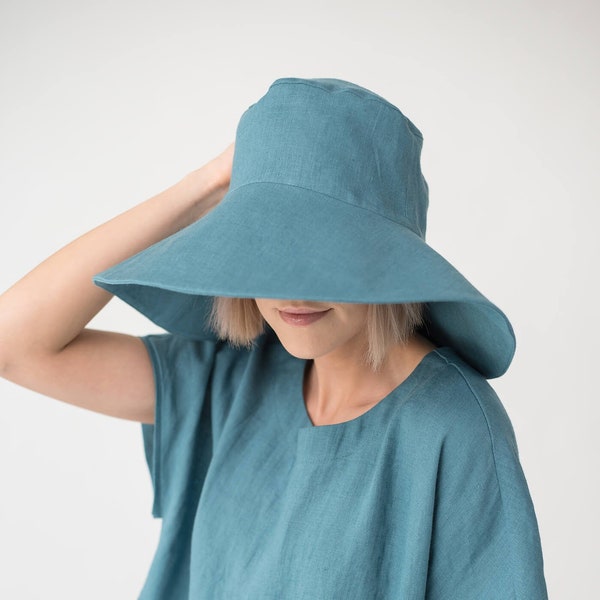 Linen summer hat / Beach panama hat / Linen hat / Womens linen sun hat / Available in 20 colors