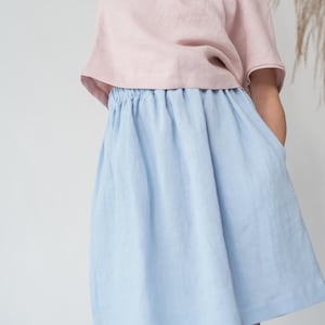 Midi linen skirt MAYA / Blue linen skirt / High waist linen skirt / Women's linen skirt with pocket / Summer skirt image 1