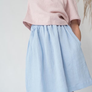 Midi linen skirt MAYA / Blue linen skirt / High waist linen skirt / Women's linen skirt with pocket / Summer skirt