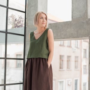 Linen top ANDY / Linen crop tank top / Basic linen top / Sleeveless top / Summer linen blouse / available in 25 colors