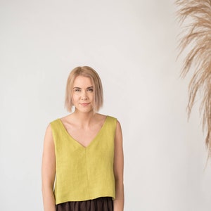 Linen crop top ANDY / Linen tank top /  Basic linen top / Sleeveless top / Linen blouse / 25 colors