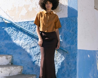 Gonna lunga in lino CAMILA / Gonna in lino tagliata in sbieco / Gonna boho in lino / Gonna lunga in lino