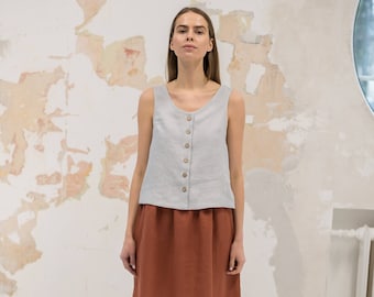 Linen tank top KOKO / Linen blouse with buttons /  Sleeveless linen top in grey / Linen blouse women