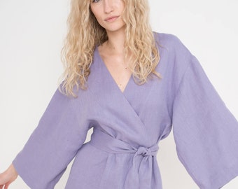 Ready to ship / Linen wrap dress EVA / Loose fit linen dress /  Kimono dress / Linen summer dress