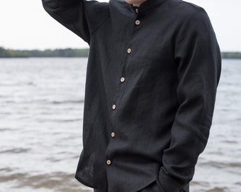 Linen shirt for men ELIOT / Black linen shirt / Relaxed fit mens linen shirt / Linen clothing for men