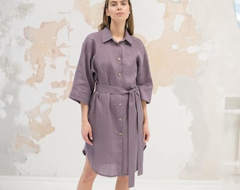 Lightweight Linen shirt dress MARGOT / Oversized shirt dress with buttons / Linen summer shirt dress