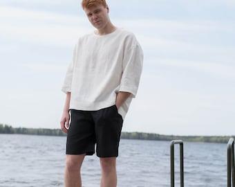 Oversized linen top for men CONAN / White linen tshirt men's / Minimalist linen shirts / Minimalist linen top / Linen summer tshirt