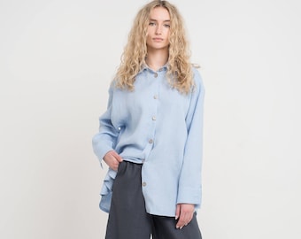 Chemise oversize en lin UPE / Chemise en lin à épaules tombantes / Chemise minimaliste pour femme / Chemise garde-robe capsule