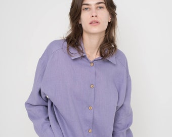 Oversized linen shirt UPE / Drop shoulder linen shirt / Minimalist capsule wardrobe shirt / Lavender color