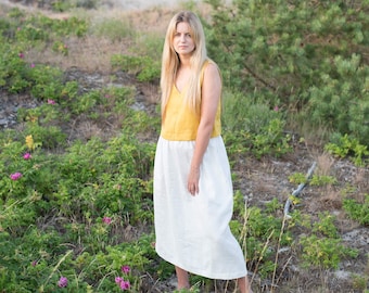 White linen skirt Abbie / Midi linen skirt / High waist linen skirt / Skirt with pockets / Basic linen skirt