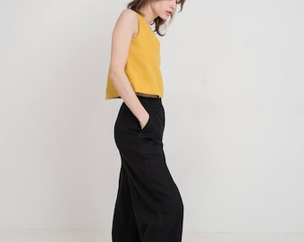 Wide linen pants Amy / Minimalist pants / Linen palazzo pants / Wide leg linen trousers woman / Black pants