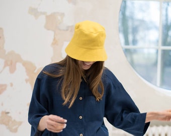 Linen bucket hat / Unisex bucket hat / Summer hat / Linen sun hat / Yellow