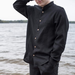 Linen shirt for men ELIOT / Black linen shirt / Relaxed fit mens linen shirt / Linen clothing for men