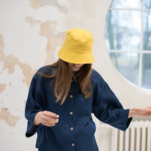 Unisex Fischerhut aus Leinen / Sommerhut / Sonnenhut aus Leinen / Gelber Hut