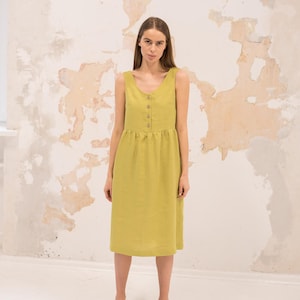Sleeveless linen dress NOLA  / Linen summer dress / MIDI linen dress with buttons