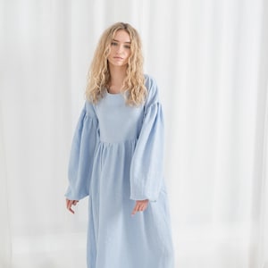 Maxi linen dress ELLE / Long linen dress / Tie back dress / Bishop sleeves summer dress