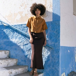 Spódnica lniana maxi CAMILA / Spódnica lniana krojona na skos / Spódnica lniana boho / Spódnica lniana długa